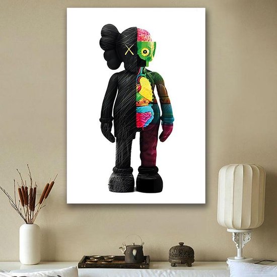 Canvas Experts doek met KAWS Companion met de X ogen ZWART maat