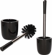 2x Zwarte toiletborstel met dolomiet houder 20 cm - Huishouding - Badkameraccessoires/benodigdheden - Toiletaccessoires/benodigdheden - Wc-borstels/toiletborstels