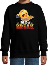 Funny emoticon sweater I need a break zwart voor kids 3-4 jaar (98/104)