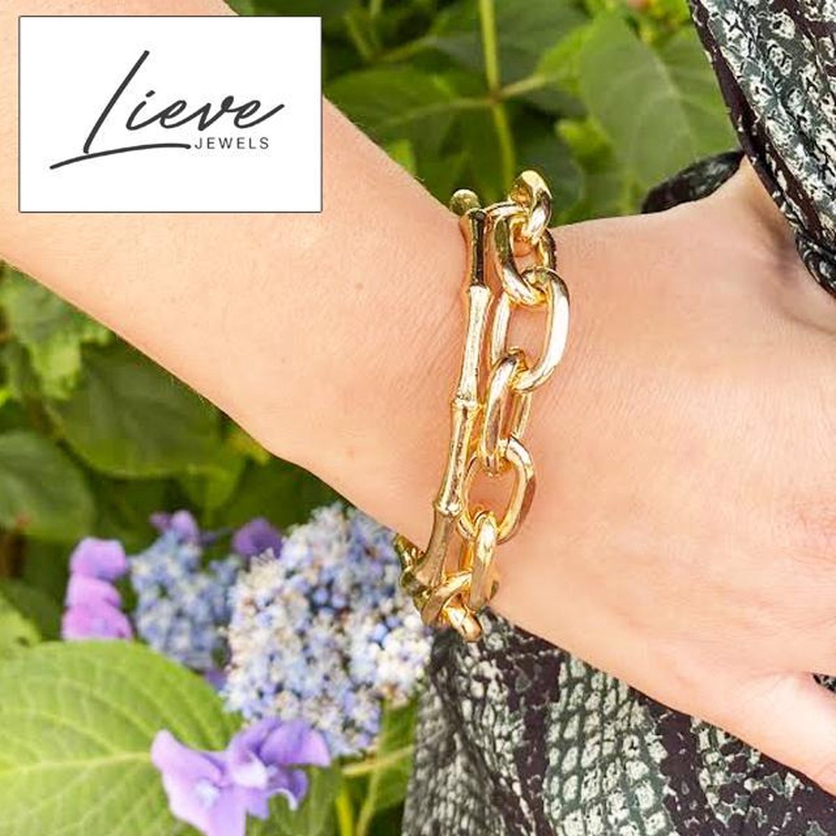 Stalen goldplated armbandenset met parel voor dames | Lucardi-NL