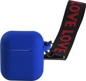 Let op type!! Draagbare draadloze Bluetooth oortelefoon silicone beschermende doos anti-verloren dropproof opbergtas met pols band voor Apple AirPods 1/2 (blauw)