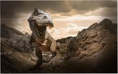 Dinosaurus T-Rex op maanlandschap - Foto op Forex - 120 x 80 cm