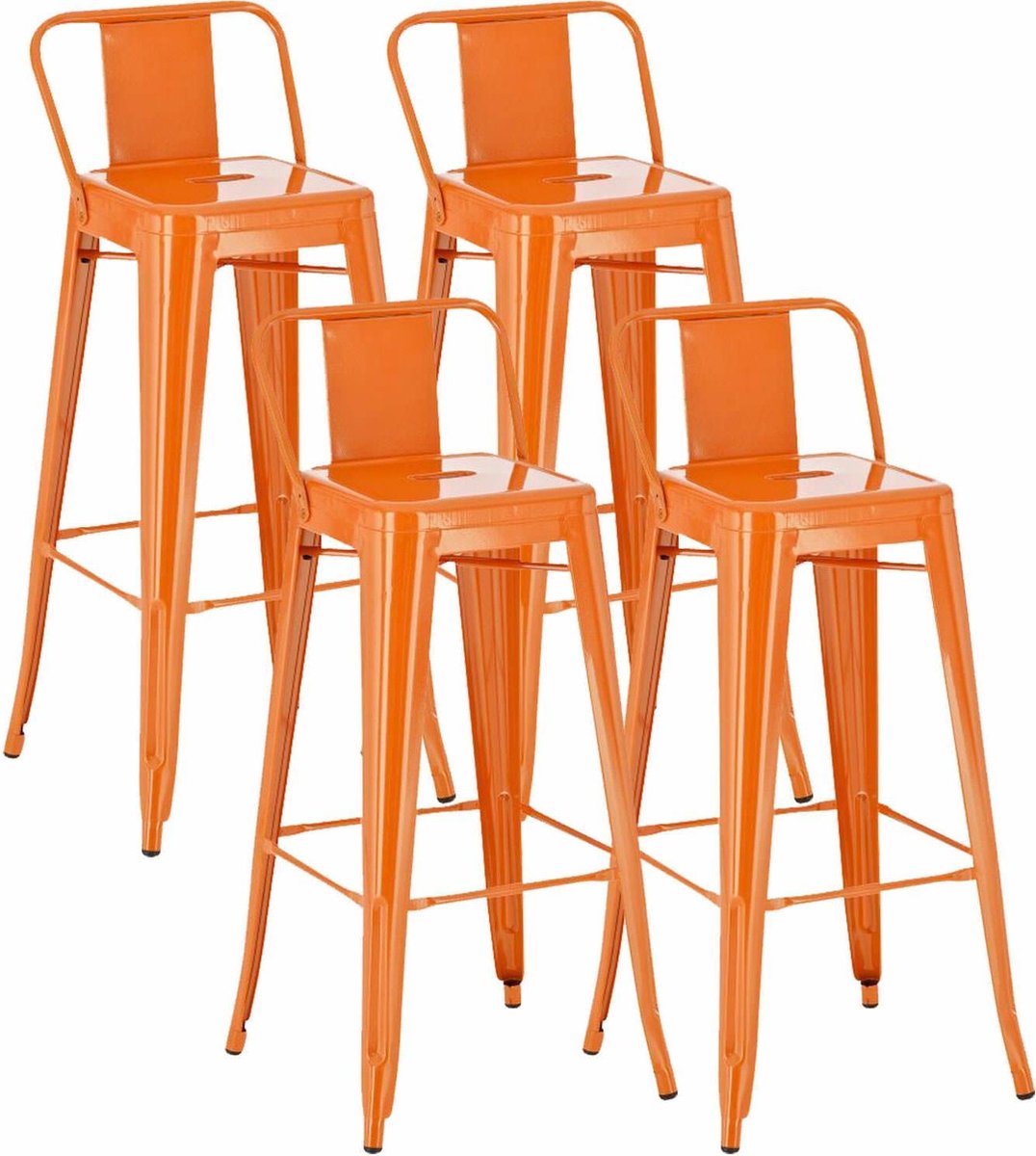 CLP Barkruk 4-delige set met rugleuning in industriële stijl Mason, met rugleuning oranje