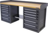 Kraftmeister werkbank 200 cm - Werktafel met 12 laden en MDF werkblad - Grijs