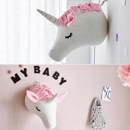 Dierenkop decoratie Pluche Eenhoorn - Muurdecoratie Wanddecoratie - Kinderkamer en Babykamer - Jongen Meisje — afbeelding 2