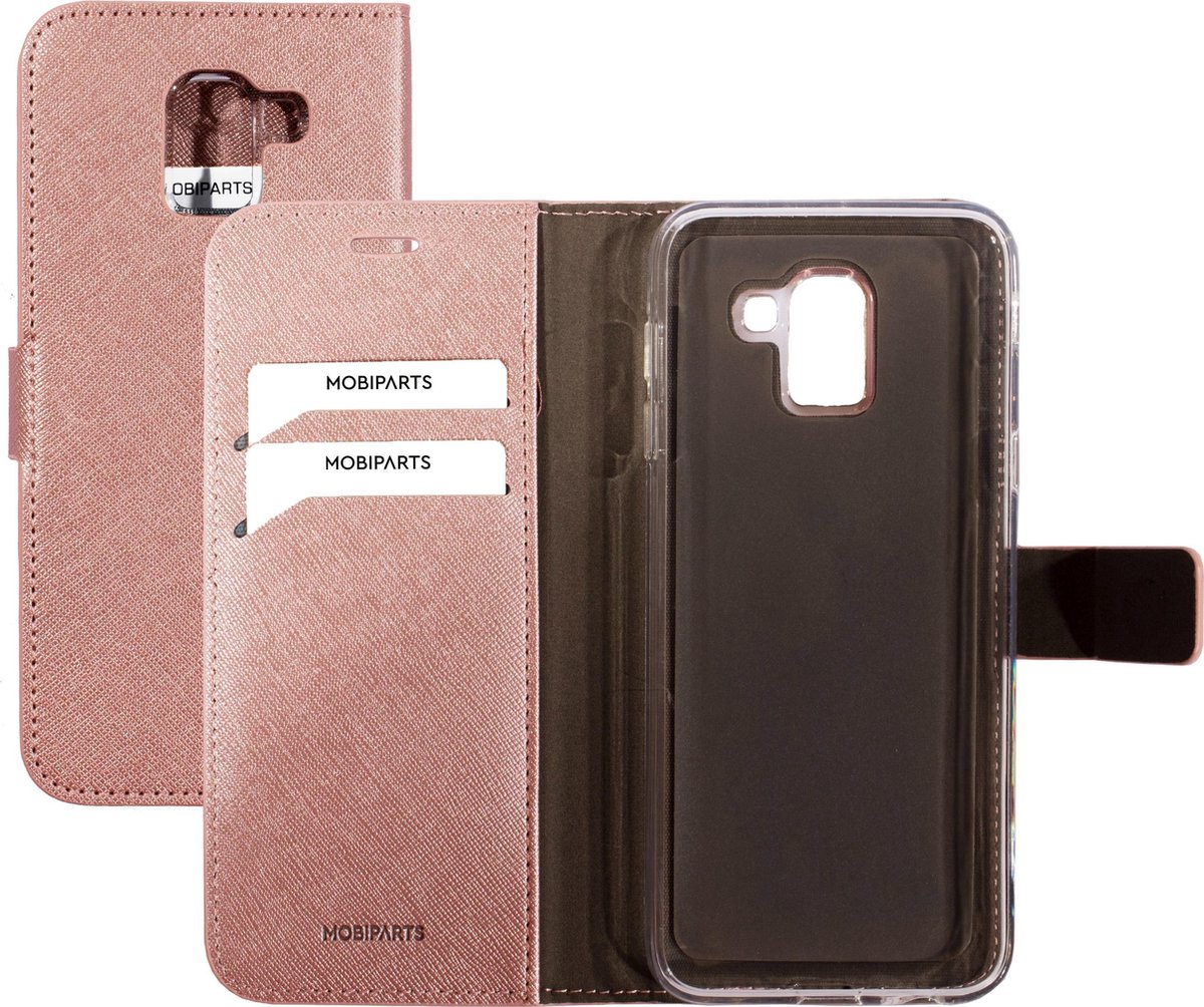 Samsung Galaxy J6 (2018) Hoesje - Saffiano Wallet/Portemonnee hoesje - Magneet Sluiting - 3 Opbergvakken - Roze - Mobiparts