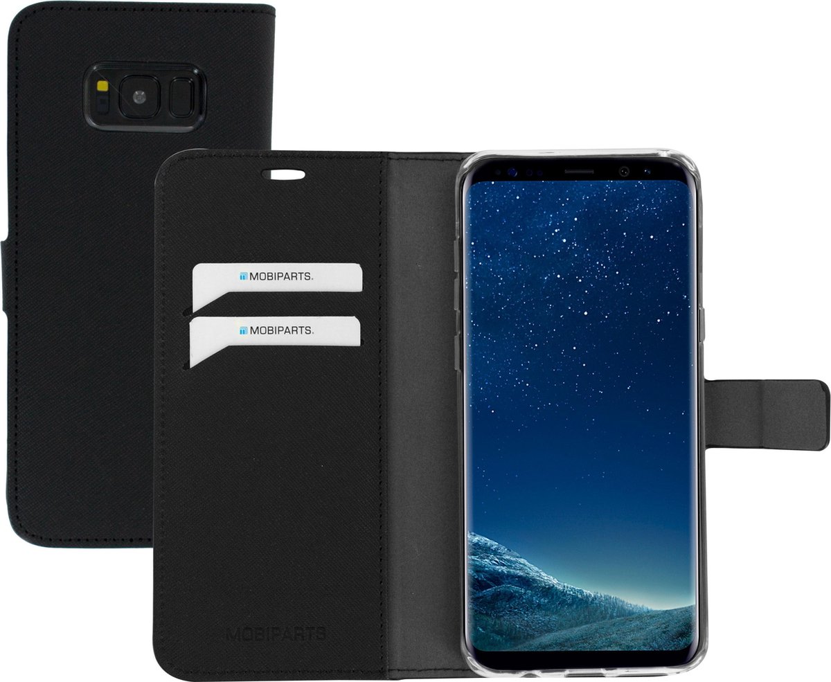 Samsung Galaxy S8+ Hoesje - Saffiano Wallet/Portemonnee hoesje - Magneet Sluiting - 3 Opbergvakken - Zwart - Mobiparts