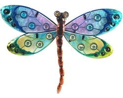 Onthewall | Libelle | oogjes | glas & metaal | blauw | L | 25 x 18cm