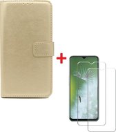 Oppo A12 hoesje book case goud met tempered glas screen Protector