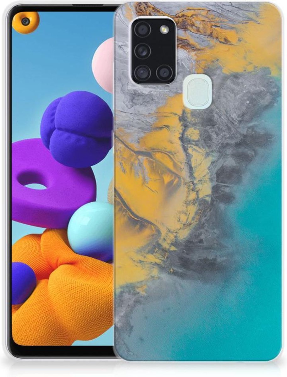Samsung Galaxy A21s TPU Siliconen Hoesje Marble Blue Gold