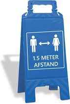 Uitklapbaar adviesbord 1.5 meter afstand houden – blauw