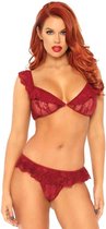 Leg Avenue 2 Pieces Set Lace Bralette And Ruffle Thong Burgundy One Size | LEG AVENUE SETS