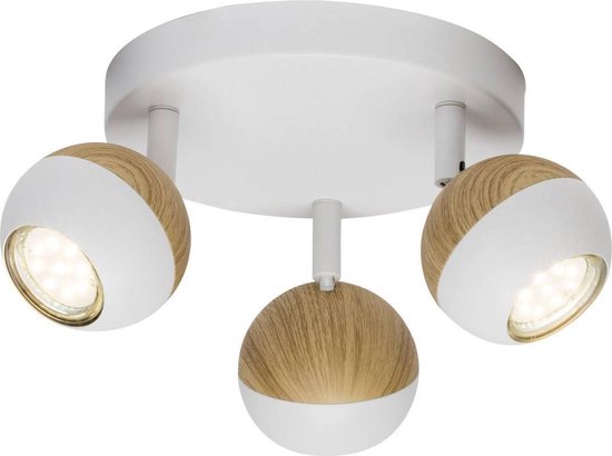 BRILLIANT lampe Scan LED spot rondelle 3flg blanc / bois clair | 3x LED- PAR51, GU10,... | bol.com
