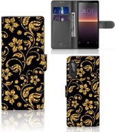 Telefoonhoesje Sony Xperia 10 II Bookcase Cadeau voor Oma Gouden Bloemen