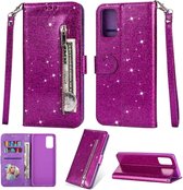 Samsung Galaxy S20 Plus Glitter Bookcase hoesje Portemonnee met rits  - Paars