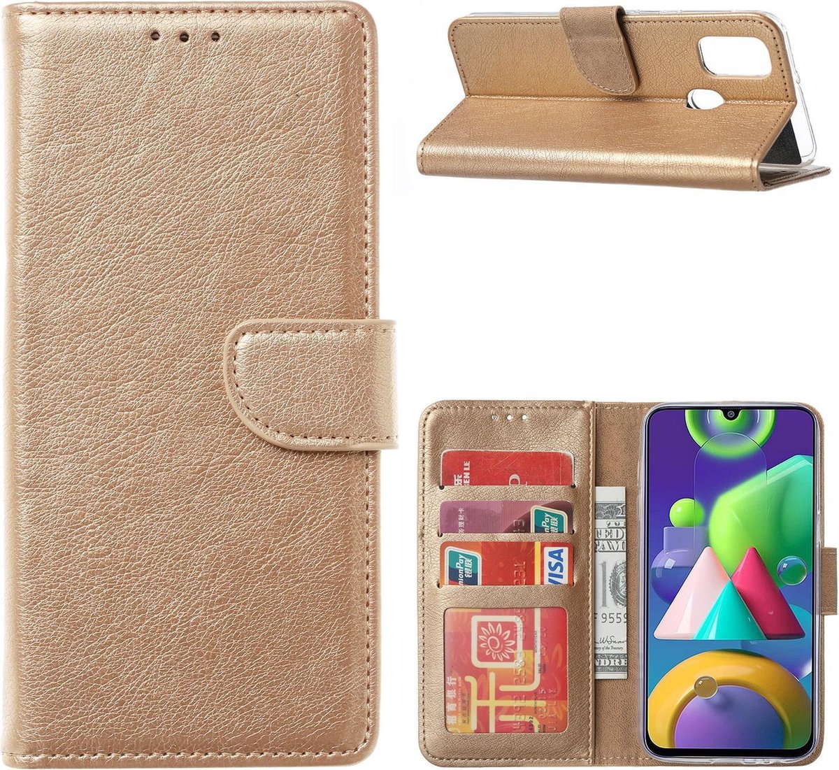 Samsung Galaxy A41 Bookcase Goud met Pasjeshouder