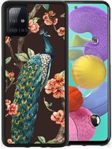Siliconen Back Cover Geschikt voor Geschikt voor Samsung Galaxy A51 Telefoon Hoesje met Zwarte rand Pauw met Bloemen