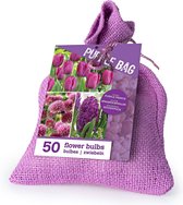 50x 'Purple Jute Bag' - Tulipa + Hyacinthus + Alium - Paarse mix - 40 bloembollen