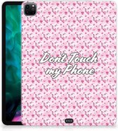 TPU Backcover iPad Pro 12.9 (2020) | iPad Pro 12.9 (2021) Hoesje met Tekst Flowers Pink Don't Touch My Phone met transparant zijkanten