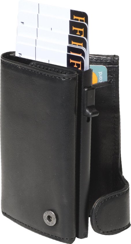Tony Perotti Aluminium creditcardhouder met papier- en kleingeldvak - Zwart