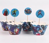 ProductGoods - 12 Stuks Avengers Mini Cupcake Bakjes + 12 Cupcake Avengers Versiering - Kinderen - Kinderfeestje - Party - Taart Decoraties - Verjaardag Decoratie - Happy Birthday