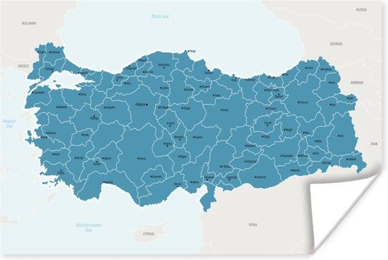 Bol Com Illustratie Van Een Gedetailleerde Kaart Van Turkije Poster 180x120 Cm Foto Print Op