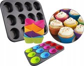 AA Commerce - Bakvorm Muffin - Koolstaal - Grijs -  Incl. 12 Vormpjes