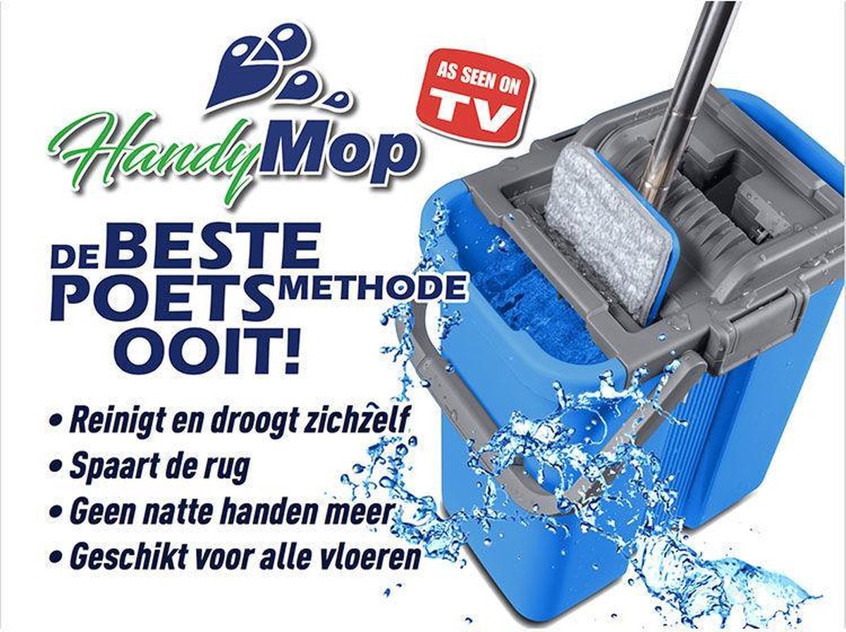 Handy Mop - Dweilsysteem - Vloerwisser - Emmer met wringer - Blauw | bol.com