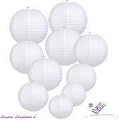 Lanternes en papier - blanc - 10 pièces - avec LED avec télécommande avec crochets de suspension