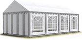 Partytent feesttent 4x8 m tuinpaviljoen -tent ca. 500 g/m² PVC zeil in grijs-wit waterdicht