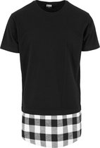 Urban Classics Heren Tshirt -S- Long Shaped Flanell Bottom Zwart/Wit