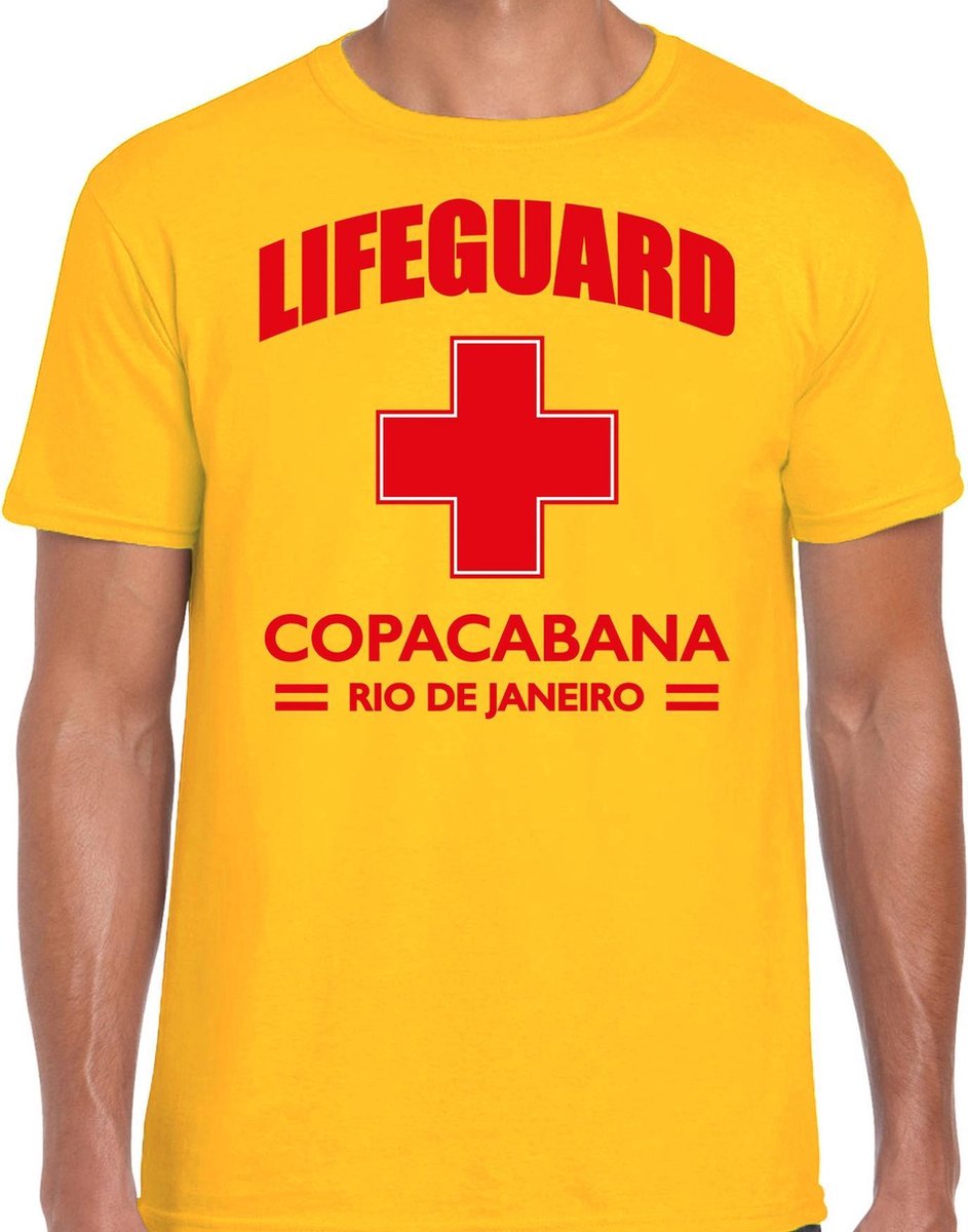 Lifeguard / strandwacht verkleed t-shirt / shirt Lifeguard Copacabana Rio De Janeiro geel voor heren - Bedrukking aan de voorkant / Reddingsbrigade shirt / Verkleedkleding / carnaval / outfit XXL - Bellatio Decorations