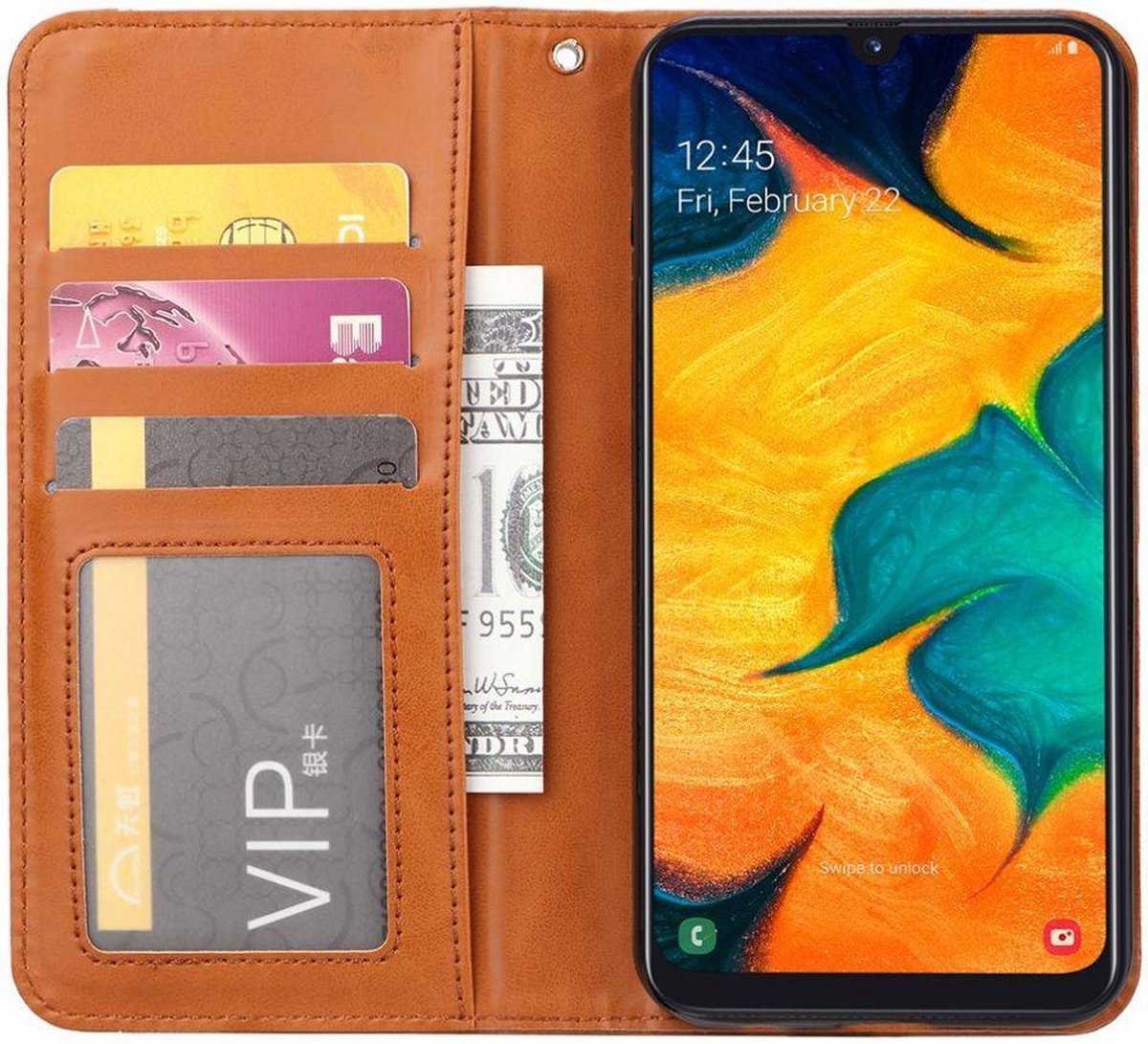 Portemonnee Hoesje Bruin met Standfunctie Geschikt voor Samsung Galaxy A20e