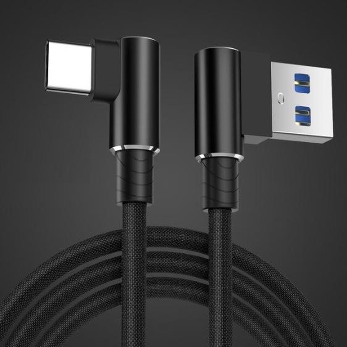 Premium USB-C haaks naar USB-A haaks snellaadkabel - USB2.0 - tot 3A / zwart - 3 meter