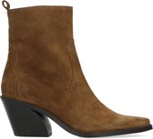 Manfield - Dames - Cognac suède cowboylaarsjes - Maat 39