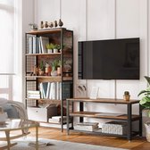 Trend24 - Dressoir voor de televisie - TV meubel met 3 stoffen lades - Vintage - Mat Zwart/Grijs