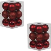 24x Rode kunststof kerstballen 6 cm - Glans/mat/glitter - Onbreekbare plastic kerstballen rood