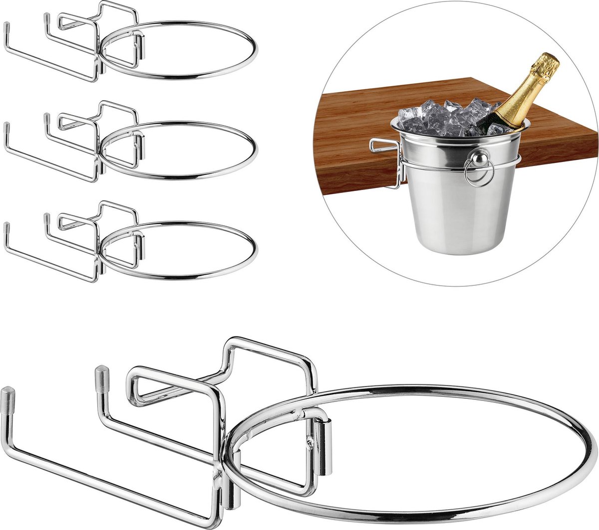 4 x wijnkoeler houder - ijsemmer tafelbeugel - metaal - champagnekoeler frame