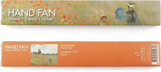 Hand waaier, bamboo, Monet, Veld met klaprozen