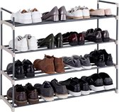 Acaza schoenenrek - 4 Niveaus - Compact Rekje tot 16 Paar Schoenen - Metaal en Kunststof - Grijs