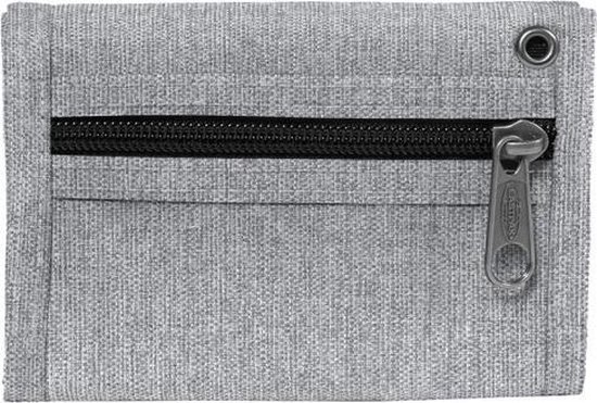 Grijze Eastpak portemonnee met ritssluiting en logo.