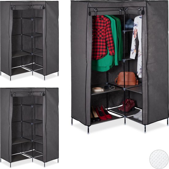 relaxdays 3 x tissu d'armoire d'angle - armoire pliable - armoire - vêtements - gris