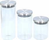 Set van 3x stuks glazen snoeppotten / voorraadpotten - 650 ml - 950 ml - 1400 ml - Voorraadbussen set met deksel