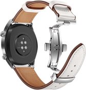 Universeel Smartwatch 20MM Bandje Echt Leer met Vlindersluiting Wit
