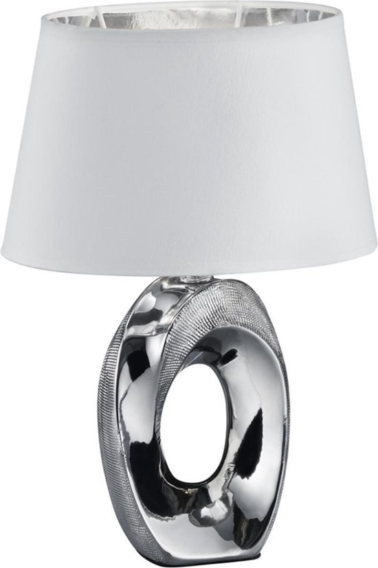 LED Tafellamp - Tafelverlichting - Trion Tibos - E14 Fitting - Rond - Mat Zilver - Keramiek