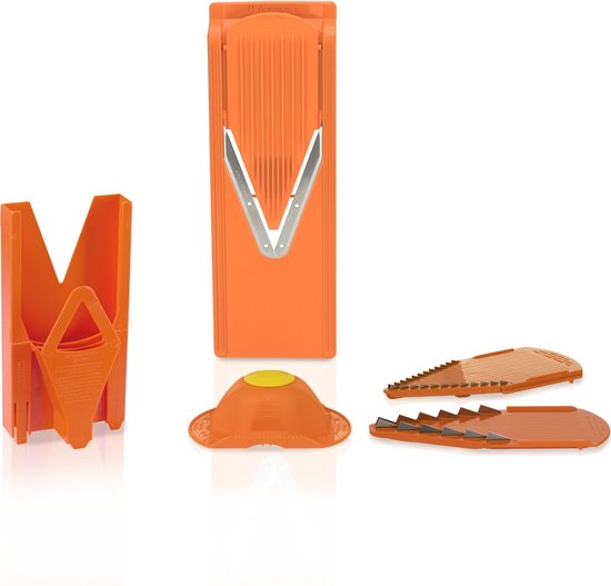 Börner Mandoline V3 Starter| 5-delige set | 5 snijdiktes | Geschikt als Frietsnijder | BPA-vrij en Roestvrij | Oranje