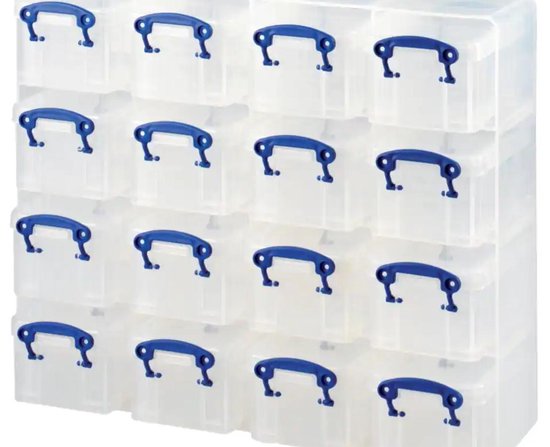 Cube mural Really Useful Box avec 16 x 014 litres transparent