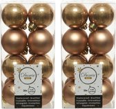 32x Camel bruine kunststof kerstballen 4 cm - Mat/glans - Onbreekbare plastic kerstballen - Kerstboomversiering camel bruin