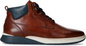 No Stress - Heren - Cognac hoge sneakers met donkerblauwe details - Maat 42