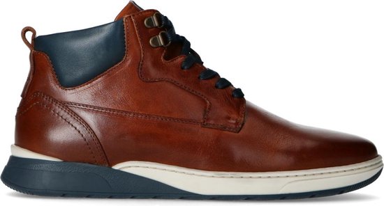 No Stress - Heren - Cognac hoge sneakers met donkerblauwe details - Maat 42  | bol.com